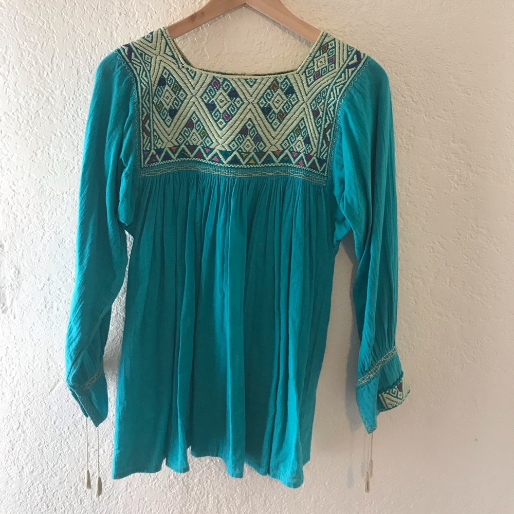 Vintage hand embroidered Mexican pheasant blouse